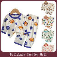 BellyLady ชุดเสื้อผ้าผ้าฝ้ายสองชิ้นสำหรับเด็กหญิงเด็กชายเสื้อคอกลมแขนยาวชุดนอนเด็กแบบแฟชั่น