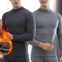 2Pcs Men Thermal Underwear Plus Velvet Man Pajamas Set Sleepwear Long Sleeve Loungewear Suit For Boy Leisure Warm Base Shirt