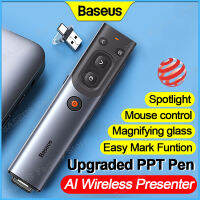 Baseus AI Wireless Presenter Red Point รีโมทคอนโทรล PPT Pen แบบชาร์จไฟได้แบบเรียลไทม์การแปลด้วยเสียงโหมดเลเซอร์คู่การบันทึกเสียงอัจฉริยะการใช้งานสากลสำหรับแล็ปท็อปโน้ตบุ๊คที่มีพอร์ต USB-A และ Type-C