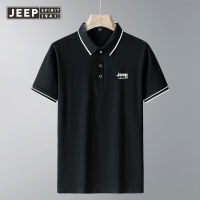 JEEP SPIRIT เสื้อโปโลแขนสั้นสำหรับผู้ชายผ้าไหมน้ำแข็งผ้าฝ้ายเสื้อยืดลาเพลโปโลคุณภาพสูง