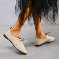 Women’s Peas Shoes Flat Bottom Lace Up Pointed Toe Platform Female Single Shoes Casual Comfortable Outdoor Ladies Shoes 2022 New