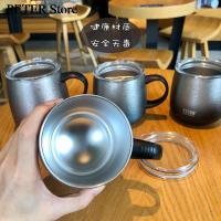 【CW】Travel Camping Cup Anti-scalding Double-layer Handle Portable Stainless Steel Thickened With Lid With Ears Kitchen Accessories