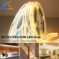 COB LED Strip Light 280 320 Ledsm ความหนาแน่นสูง FOB COB ไฟ LED แบบยืดหยุ่น Ribbon 3000K 4000K 6000K LED Tape DC12V 24V 5เมตรล็อต *