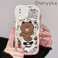 เคส Chenyyyka สำหรับ VIVO Y93 Y93s Y95 Y91i Y91การ์ตูนหมีสีน้ำตาลน่ารักสีสันสดใสเคสเคสโทรศัพท์โปร่งใสขอบเป็นคลื่นเนื้อครีมนุ่มเรียบง่ายปลอกป้องกันซิลิโคนใส