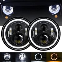 7 Inch 100W Car LED Headlights DRL Turn Signal Light LED Halo Ring Angel Eyes Lights for JK TJ LJ CJ H1 H2