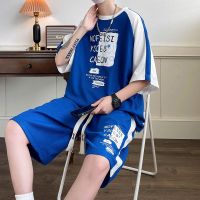 【hot seller】 Youth student summer casual sports suit mens fashion round neck loose print all-match t-shirt