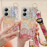 เคสโทรศัพท์ Vivo Y36 5G Y27 5G ออกแบบภาพวาดสีน้ำมันลายดอกไม้ซากุระ3D ที่สวยงามพร้อมสายรัดข้อมือเคสซิลิโคนนิ่มกันกระแทกสายพาดลำตัว Vivo Y27เคสโทรศัพท์สุดหรู5G Y36 5G