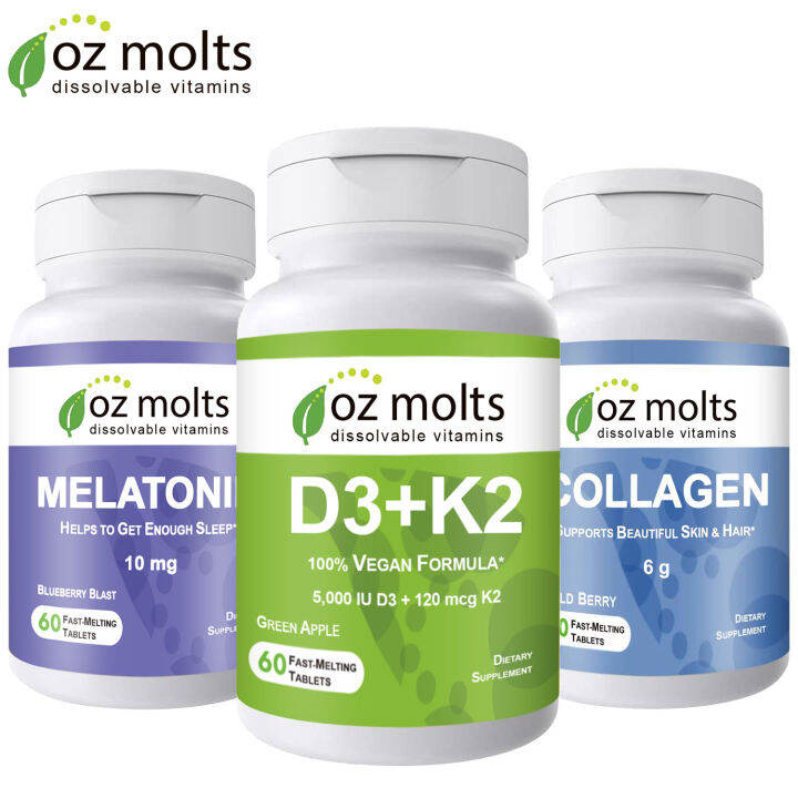 Ozmolts Vitamin D3 + K2 Chewables Melatonin Collagen Tablets 5000IU