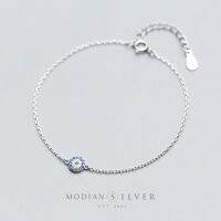 【CW】 Modian Round Eyes Chain Bracelet 100  Real 925 Sterling Silver Blue Crystal Link Bracelets for Women Fashion Accessory for Girl