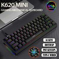 K620แป้นพิมพ์เชิงกลสำหรับเล่นเกมขนาดเล็ก Hotswap 61คีย์ RGB Type-C ปุ่มกด PBT  คีย์บอร์ดสำหรับเล่นเกมแบบมีสาย60% คีย์บอร์ดการยศาสตร์