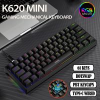 61คีย์60% มินิแป้นพิมพ์เชิงกลสำหรับเล่นเกม RGB Hotswap Type-C คีย์บอร์ดเกมแบบมีสายปุ่มกด PBT  คีย์บอร์ดการยศาสตร์สำหรับนักเล่นเกม