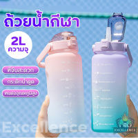 KateMall ขวดน้ำพกพา 2000ML มี 6 สีให้เลือก ถ้วยน้ำแคปซูล ขวดน้ําความจุขนาดใหญ่พิเศษ วัสดุทนอุณหภูมิสูง สติกเกอร์การ์ตูนน่ารัก มีมือจับ