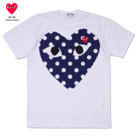 ขาตั้งกล้องแฟชั่น COMME Des GARCONS เสื้อสำหรับผู้หญิงและผู้ชายลายจุดรักใหญ่สไตล์คู่รักเสื้อเล่น Cdg ผ้าฝ้ายเด็กผู้หญิงเสื้อหลวมเสื้อผ้าผู้หญิง