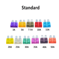 10ชิ้น/ล็อตขนาดกลางมาตรฐานรถ Auto ใบมีดฟิวส์3A 5A 7.5A 10A 15A 20A 25A 30A 35A 40A 50A