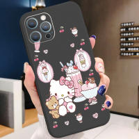 สำหรับ Samsung Galaxy S22 S21 Ultra S20 FE S10 Plus เคสโทรศัพท์สีชมพูไอศกรีม Hello Kitty เลนส์กล้องป้องกันกรอบสี่เหลี่ยมขอบ