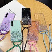 【Enjoy electronic】 Ultra-thin Bling Glitter Lanyard Silicone Phone Case For Realme 8 7 6 5 Pro X2 XT X 3 X50 C15 C12 C11 Luxury Necklace Rope Funda