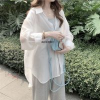 Outside wind is prevented bask in female shirt wear joker summer light design feeling small light ripe white long-sleeved blouse female