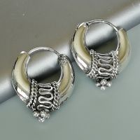 Tibetan silver hoops | 18 mm hoops | Bohemian jewelry | Ethnic earrings | Silver earrings | Silver ear hoops | E1015