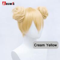 วิกผม Anime คอสเพลย์สังเคราะห์ AOSIWIG พร้อมมวยผมผมสั้นตรงวิกผมสีเขียวสีขาวสีฟ้าสำหรับผู้หญิง