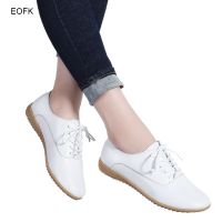 EOFK Spring Autmn Women Oxford Shoes Medical Casual Leather ballet Flats Lace up Soft Comfortable Ladies Derbys