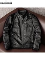 Mauroicardi Autumn Simple Cool Handsome Hard Black Pu Leather Racer Jacket Men Long Sleeve Stand Collar High Quality Clothing