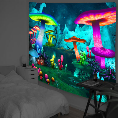 【cw】Fluorescent Tapestry Luminous Background Cloth Home Decoration Wall Hanging Abstract Plant Leaf Mushroom Tapestries