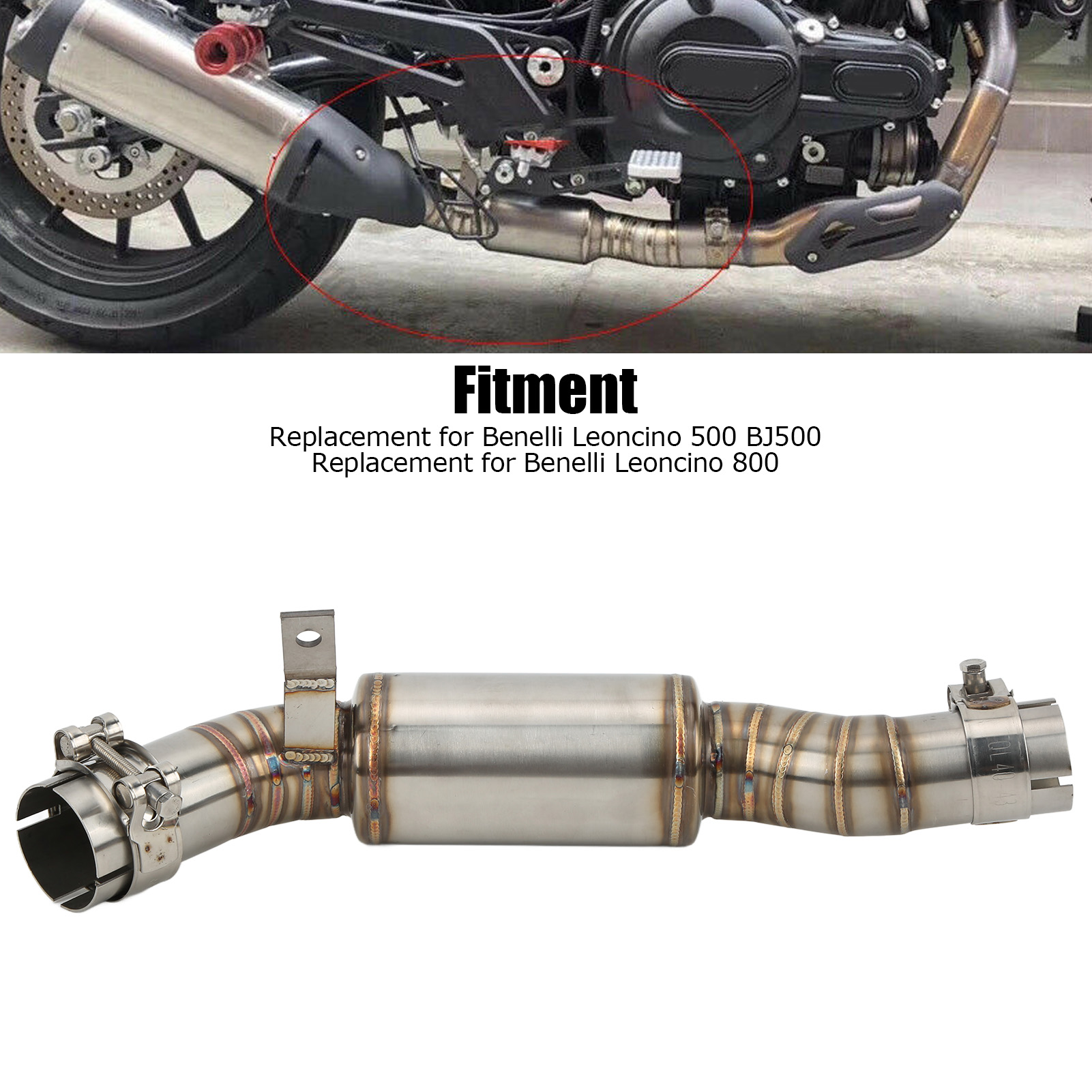 BestYiJo Motorcycle Exhaust Middle Link Pipe Stainless Steel Replacement for Benelli Leoncino 500 BJ500 