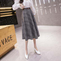 High Waisted Woolen Skirt Womennew Mid Plaid A-line Umbrella Skirt Women For Autumn Winter Long Skirts Women With Belt