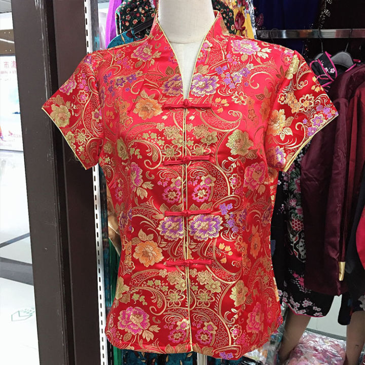 เสื้อกี่เพ้าสตรีฤดูร้อนสไตล์จีนย้อนยุคเสื้อระดับไฮเอนด์