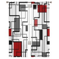 【CW】 Abstract Block Graphics Room Curtain Youth Bedroom Sheer Floor