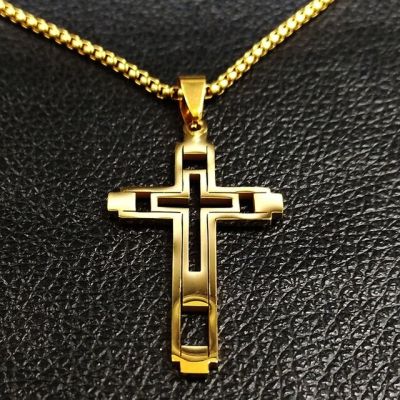 JDY6H Mens Jewellery Vintage Stainless Steel Catholic Cross Pendnat Necklace Choker Necklace Men Chain Necklace Jewelry Gift Collar