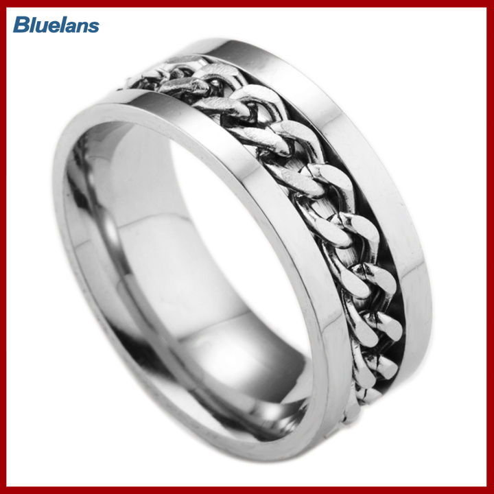 Bluelans®แหวนแหวนแต่งงานสปินเนอร์แบบสแตนเลสสตีลพังก์ผู้ชายห่วงโซ่สีสันสดใสสวยงาม