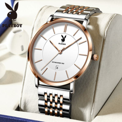PLAYBOYนาฬิกาข้อมือสุดหรูสำหรับผู้ชาย,นาฬิกาควอตซ์สเตนเลสสตีลสุดเท่ห์กันน้ำนำเข้าจากญี่ปุ่นของแท้2021