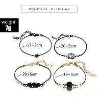 4pcsset Black Lotus Heart Feather celet Fashion Women Wrist Rope Band