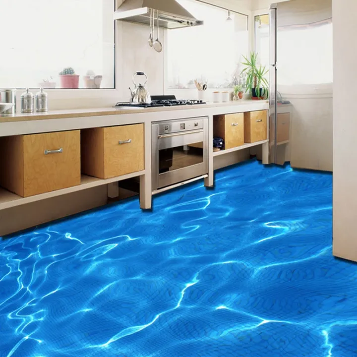 Custom Photo Floor Wallpaper Modern Art 3D Blue Water Ripples Bathroom
