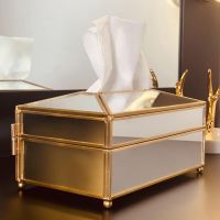 Luxury European Style Practical Mirror Glass Tissue Box Waterproof Paper Towel Holder Dressing Table Tray Home Decor