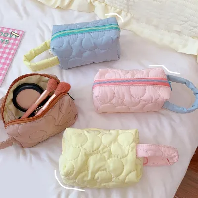 New Ins Fabric Makeup Toiletry Bag For Women Candy Cosmetic Organizer Cute Wrist Make Up Pouch Portable Student Pencil Case