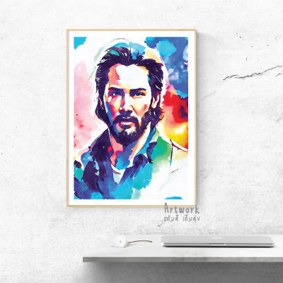 ภาพวาด ไอดอล ID W017 Keanu Reeves ภาพวาดสีน้ำ จากiPad โปรแกรม PROCREATE งานปริ้นท์เลเซอร์