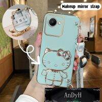 AnDyH Long Lanyard Casing For realme c30s realme c30 2022 5g phone case Hello Kitty Makeup Mirror Stand