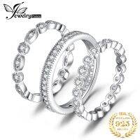 3ชิ้น925สีเงินสีเหลืองแหวนทองคำชุดห่วงผู้หญิง Stackable CZ จำลอง
