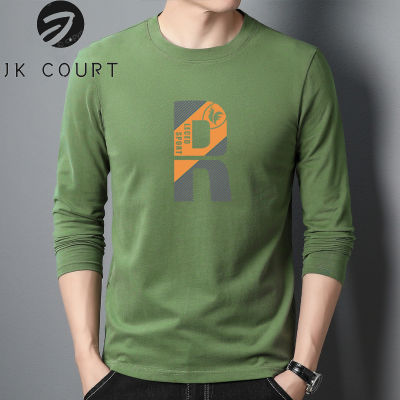 JK Court เสื้อยืดพิมพ์ลายแขนยาวแฟชั่นของผู้ชายใหม่เสื้อแขนยาวลำลอง