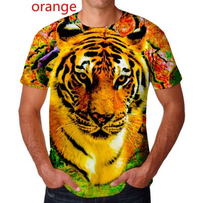 เสื้อยืดแขนลำลองขาสั้นสำหรับผู้ชายพิมพ์ลายเสือสัตว์สิงโต3D เสื้อยืดสตรีสุดเท่