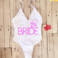 Padded y Team Bride Swimsuit Female Women Fused Swimwear Backless White Team BRIDE Bather Monokini Bikini