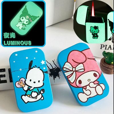 ZZOOI Sanrio Hello Kitty Lighter My Melody Cinnamoroll Luminous Anime Lighter Windproof Personality Girl Gift Fast Delivery