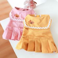 Pink Yellow Colors Dresses for Dogs Two Feet Bear Printed Dog Clothing for Autumn and Winter Thin Love Dog Breast Collar Skirt Dresses