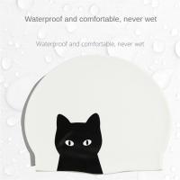 Silicone Printed Swimming Cap Solid Colored Cute Cartoon Cat Durable Long Hair Adults Waterproof Elastic Diving Fabric Swim Caps