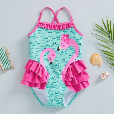 ✽ Citgeett Summer Kids Toddler Girl 39;s Jumpsuit Bikini Flamingo Print Sleeveless Ruffle Swimsuit Bodysuit Clothes
