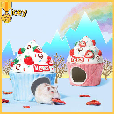 Iceyhome บ้านเซรามิก,รังหนูแฮมสเตอร์น่ารักสตรอเบอร์รี่ซันเดย์มีโรงเก็บของเย็นสำหรับสัตว์เลี้ยงในฤดูร้อนสำหรับแพนด้าชินชิล่าเม่น