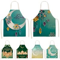 Green Star Crescent Eid Mubarak Printed linen Linen Home Cooking Baking Bib Muslim Ramadan Kareem Kitchen Apron For Women Decor