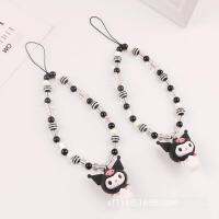 Accessories bag decoration phone case chain cartoon doll phone lanyard short womens fresh striped beads silicone cute Kuro Mi portable keychain earphone everyday